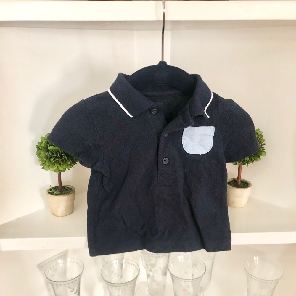 Little Me boys Navy Polo Light Blue Pocket 9 mo